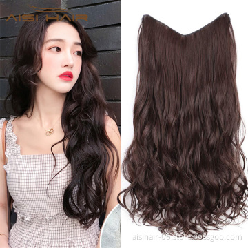 Aisi Hair 4 Clips Long Wavy Synthetic Hair Extensions Clips in High Temperature Fiber Brown Hairpiece for Women